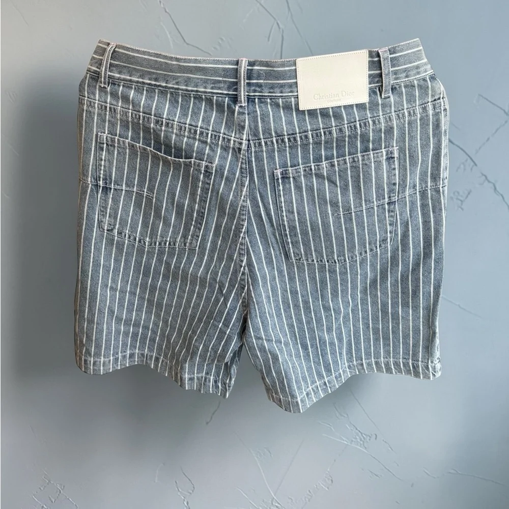 Dior Blue and White Pinstripe Denim Shorts - Picture 2 of 8